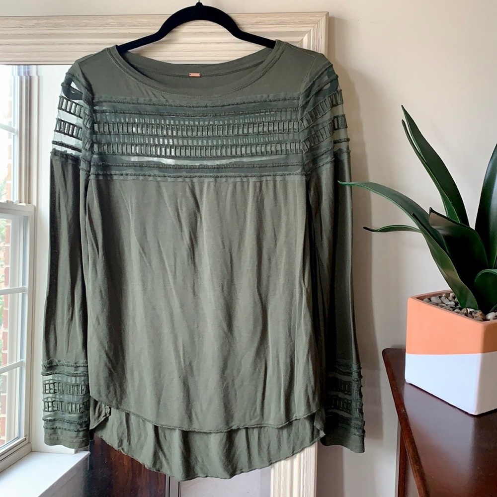 FP green long sleeve shirt with sheer panel ✨